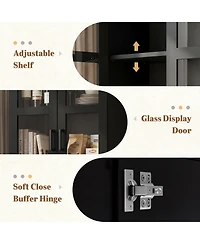 Aheaplus 80'' Tall Kitchen Pantry Cabinet, Display Bookcase with Glass Doors