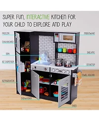 Lil' Jumbl Premium Kids Kitchen Set, Wooden Pretend Play Kitchen with Sounds and Accessories
