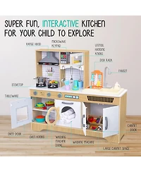 Lil' Jumbl Kids Kitchen Playset, Pretend Kids Wooden Kitchen with Washer and Dryer, Sink and More