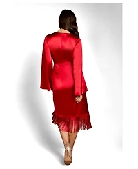 Coast Women's Satin Fringed V-Neck Wrap Dress
