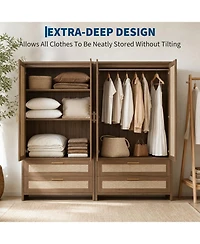 gaomon 70" tall rattan wardrobe with drawers, hanging rod, and spacious storage-perfect for organized bedroom or cloakroom use.