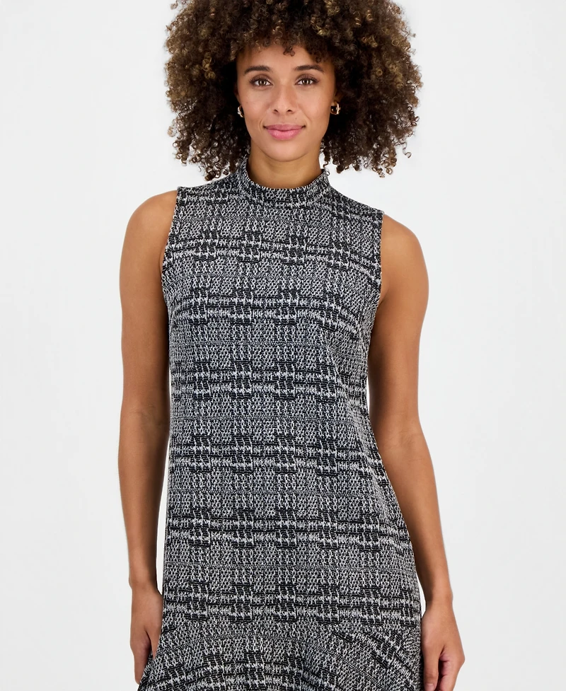 Robbie Bee Women's Mock Neck Printed Flared-Hem Dress