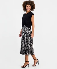 Robbie Bee Women's Floral-Print Pleated A-Line Midi Dress
