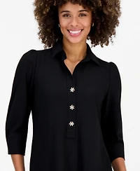 Robbie Bee Women's Collared 3/4-Sleeve Flared-Hem Dress