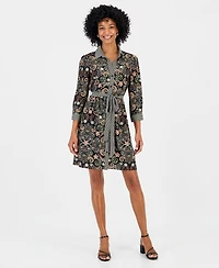 Robbie Bee Women's Twin Print Belted Shirtdress