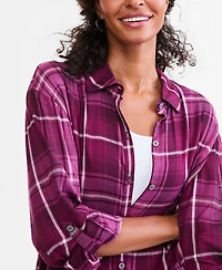 Style & Co Women's Plaid Roll-Tab Button-Front Shirt, Macy's Exclusive