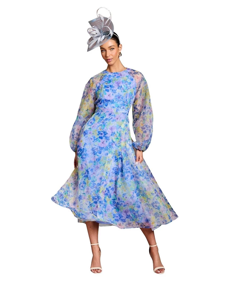 Coast Women's Organza Floral Puff Sleeve Midi Dress