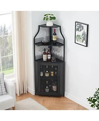 gaomon Corner Wine Cabinet with Detachable Wine Rack, 5-Tier Industrial Corner Bar Cabinet with Barn Door and Glass Holder, Farmhouse Buffet Cabinet