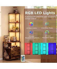 Slickblue 6-Tier Corner Bar Cabinet with Led Lights and Built-In Charging Station