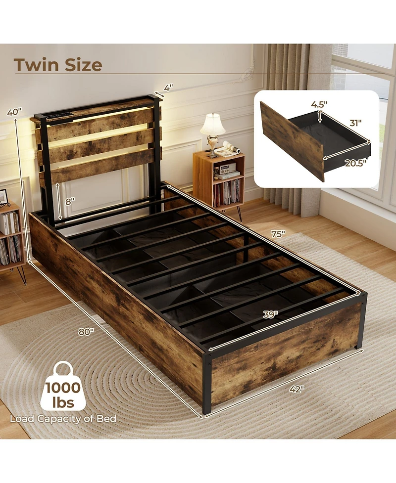 Gouun Bed Frame with Drawers Led Lights and Usb Ports