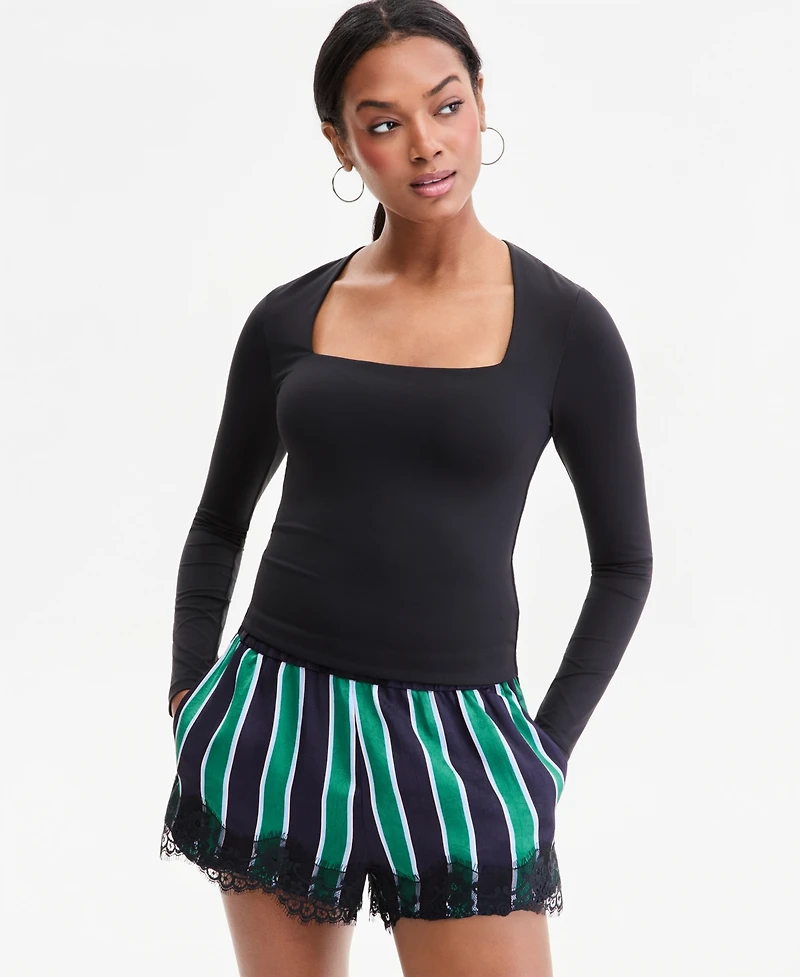 Bar Iii Women's Square-Neck Long-Sleeve Top, Macy's Exclusive