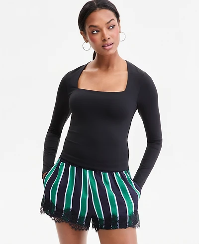 Bar Iii Women's Square-Neck Long-Sleeve Top, Macy's Exclusive