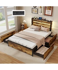 Gouun Bed Frame with Drawers Led Lights and Usb Ports
