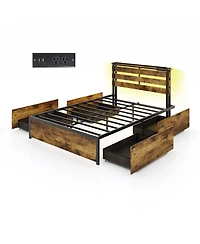 Gouun Bed Frame with Drawers Led Lights and Usb Ports