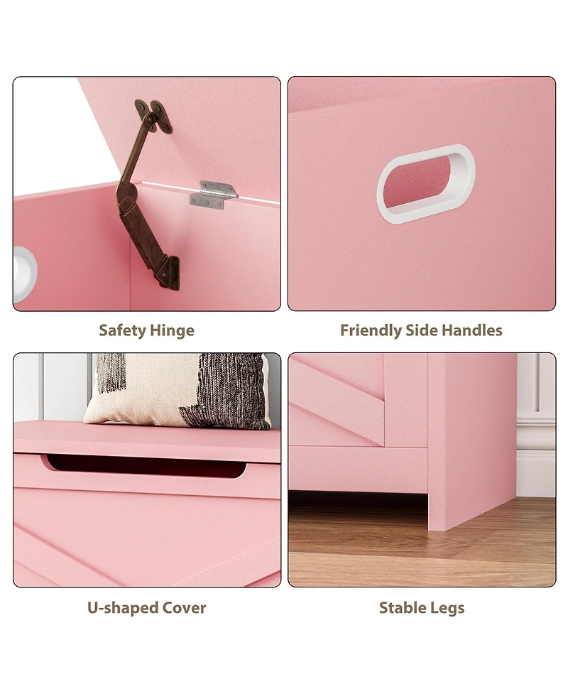 homfan Spacious Wooden Storage Chest – 30 Inch Lift-Top Entryway Shoe Organizer Bench with Safety Hinge Easy Assembly for Bedroom, Living Room