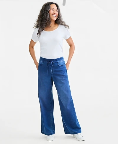 Style & Co Women's Knit High-Rise Wide-Leg Pull-On Jeans, Macy's Exclusive