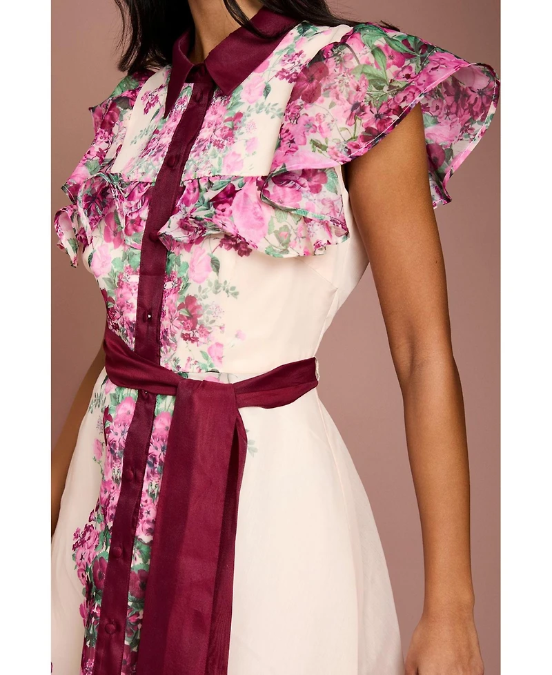 Coast Petite Floral Frill Collard Midi Dress