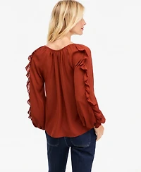 I.n.c. International Concepts Women's Long-Sleeve V-Neck Ruffle Blouse, Macy's Exclusive