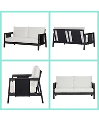 Asagikoiai Modern 4 Piece Outdoor Sofa Set Acacia Wood Patio Conversation