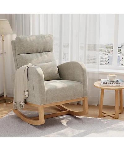 homfan Modern Rocking Recliner Chair for Living Room, Bedroom - Adjustable Glider with Armrest Pocket and Pillow Pu Leather or Sherpa Upholstered