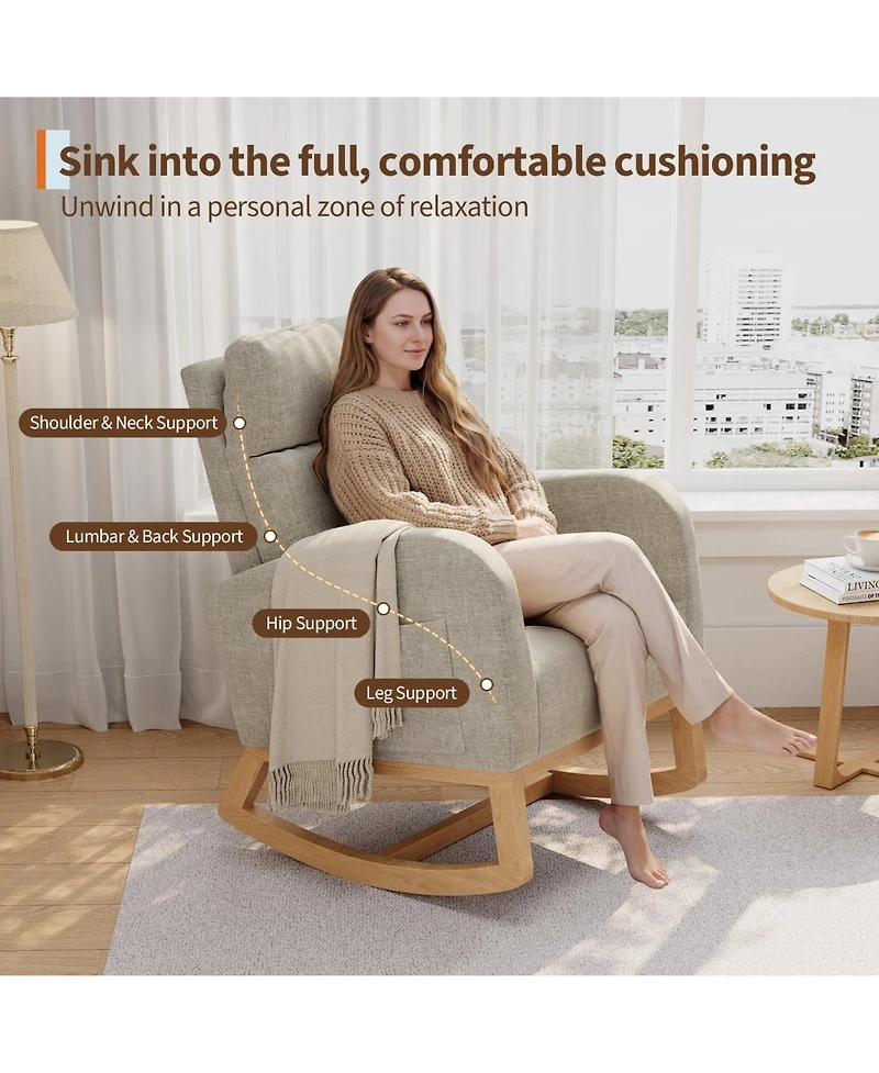 homfan Modern Rocking Recliner Chair for Living Room, Bedroom - Adjustable Glider with Armrest Pocket and Pillow Pu Leather or Sherpa Upholstered