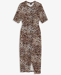 I.n.c. International Concepts Women's Leopard-Print Front Slit Short-Sleeve Midi Dress, Macy's Exclusive