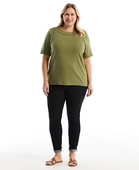 Rafaella Plus Pom Trim Detail Short-Sleeve Top