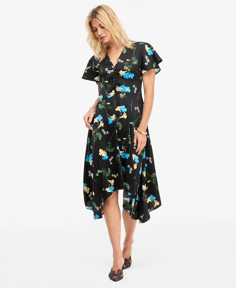 I.n.c. International Concepts Women's Floral Satin Asymmetrical Hem Midi Dress, Macy's Exclusive