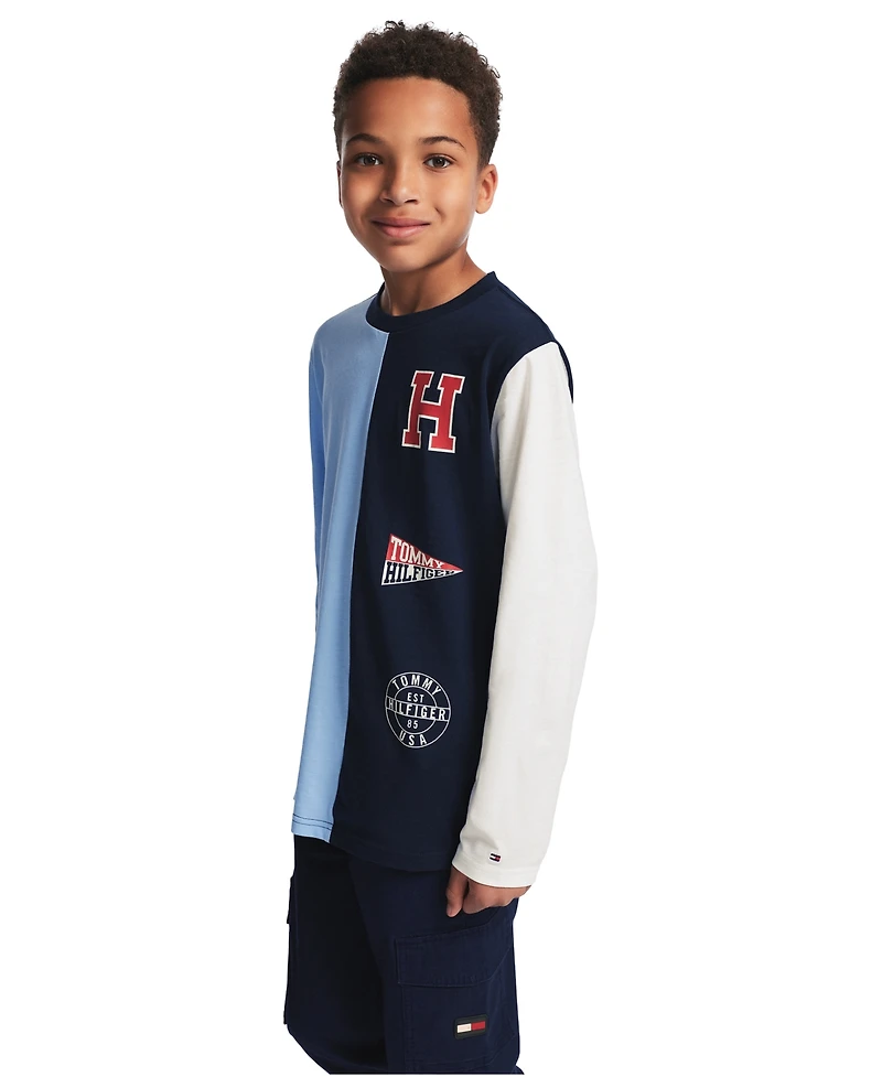 Tommy Hilfiger Boys' 8-20 Color-Block Logo Long-Sleeve T-Shirt