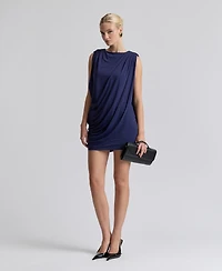 Avec Les Filles Women's Asymmetrical Draped Strong Shoulder Mini Dress