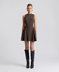 Avec Les Filles Women's Stretch Plaid Mock Neck Flounce Mini Dress