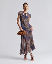 Avec Les Filles Women's Scoop Neck Tie Detail Godet Maxi Dress
