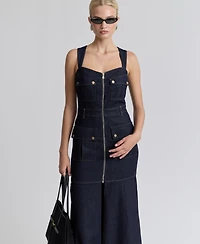 Avec Les Filles Women's Stretch Denim Cargo Zip-Front Midi Dress