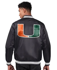 Starter Men's Black Miami Hurricanes Two-Hit Satin Varsity Full-Snap Jacket