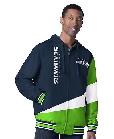 G-iii Sports by Carl Banks Men's College Navy/Charcoal Seattle Seahawks Dual Threat Reversable Full-Zip Hooded Jacket