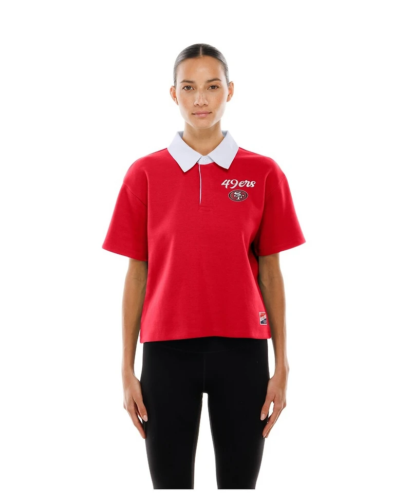 New Era Women's Scarlet San Francisco 49ers Throwback Boxy Cropped Polo Shirt