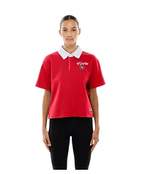 New Era Women's Scarlet San Francisco 49ers Throwback Boxy Cropped Polo Shirt