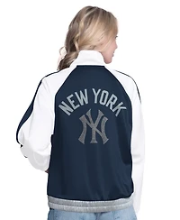 G-iii Sports by Carl Banks Women's White/Navy New York Yankees Rally Rhinestone Raglan Full-Zip Track Jacket