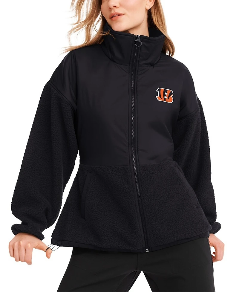 Dkny Sport Women's Black Cincinnati Bengals Drew Mixed Media Full-Zip Jacket