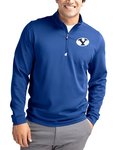 Cutter & Buck Men's Blue Byu Cougars DryTec Traverse Stretch Eco Tri-Blend Quarter-Zip
