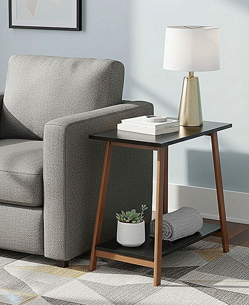 Fairway Avenue Home 22" Bamboo Wood Rectangle 2-Tier Narrow Recliner Table