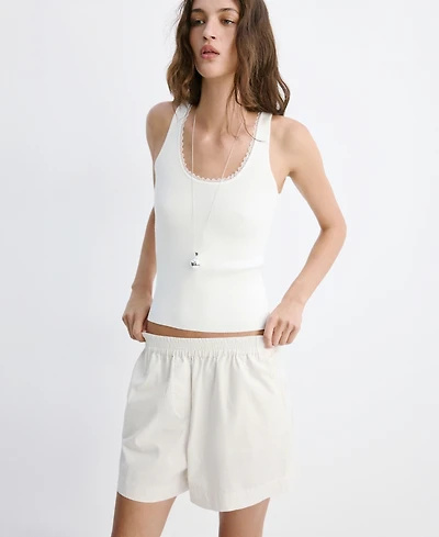 Mango Women's Lace Detail Ribbed Top