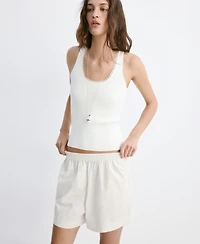 Mango Women's Lace Detail Ribbed Top