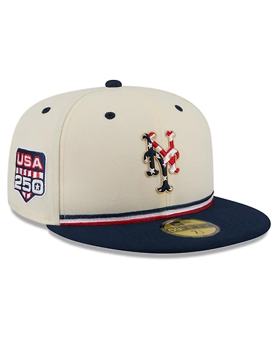 New Era Men's Cream/Blue York Mets Usa 250 Fourth of July 59FIFTY Fitted Hat