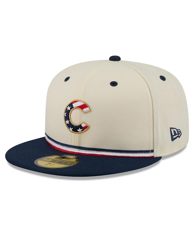 New Era Men's Cream/Blue Chicago Cubs Usa 250 Fourth of July 59FIFTY Fitted Hat