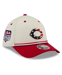 New Era Men's Cream/Red Cincinnati Reds Usa 250 Fourth of July 39THIRTY M-Crown Flex Hat