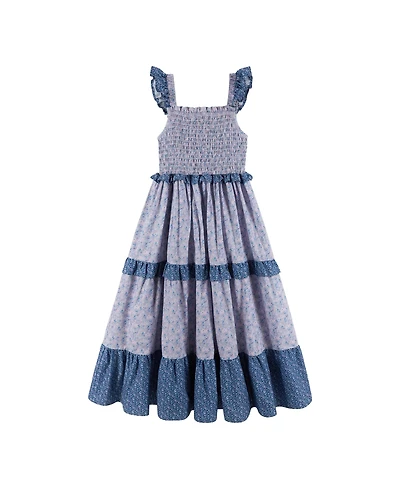 Andy & Evan Girls Andy and Evan Blue Bloom Mixed Floral Ruffle Maxi Dress