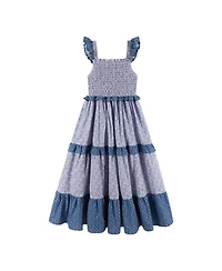 Andy & Evan Girls Andy and Evan Blue Bloom Mixed Floral Ruffle Maxi Dress