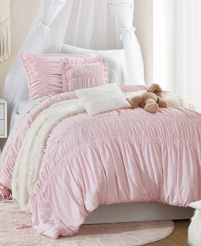 Intelligent Design Ivy Ruched Bow Tie 4-Piece Comforter Set, Twin/Twin Xl