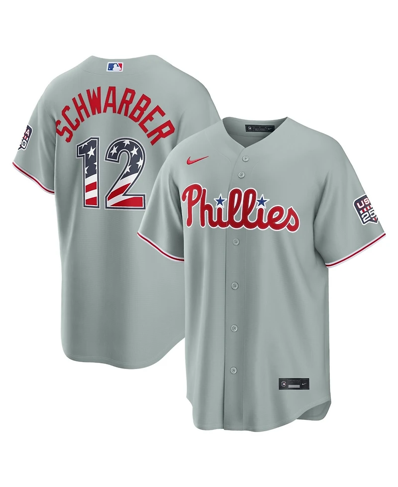 Nike Men's Kyle Schwarber Gray Philadelphia Phillies Usa 250 Fourth of July Stadium Jersey